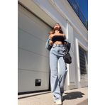 Livik Mery Power Likralı Kadın Açık Mavi Kar Yıkama Yüksek Bel Salaş Paça Denim Kot Pantolon Lvk-001040a
