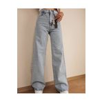 Livik Q Power Likralı Kadın Açık Mavi Kar Yıkama Yüksek Bel Bol Paça Denim Kot Pantolon Lvk-001040a