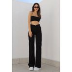 Livik Siyah Likralı Bol Paça Salaş Wide Leg Jean Pantolon Kadın Kullanıcılar İçin Rahat Model - 32