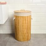 Living Katlanır Yuvarlak Bambu Kirli Çamaşır Sepeti - Bej - 60 Lt