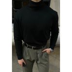 Livio Ferri Erkek Yünlü Tam Balıkçı Boğazlı Yaka Triko Kazak Normal Kalıp Desenli Siyah - 2XL