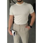 Livio Ferri Kama Erkek Bisiklet Yaka Pamuk Regular Fit Kısa Kollu Ince Triko Tişört - Beyaz - 2XL