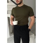 Livio Ferri Kama Erkek Bisiklet Yaka Pamuk Regular Fit Kısa Kollu Ince Triko Tişört - Nefti - 2XL