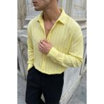 Livio Ferri Maze Premium Oversize Erkek Gömlek Dokulu Çizgili - Sarı