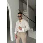 Livio Ferri Napas Erkek Oversize Keten Görünümlü Gömlek - Beyaz - XL
