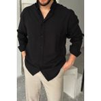 Livio Ferri Napas Erkek Oversize Keten Görünümlü Gömlek - Siyah - XL