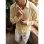 Livio Ferri Piana %100 Cotton Kendinden Desenli Oversize Erkek Gömlek Yazlık Rahat Kesim Gömlek - Sarı