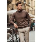 Livio Ferri Yarım Boğazlı Regular Fit Kahverengi Erkek Kazak Triko Günlük Stil - 2XL