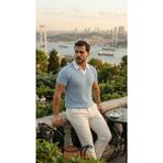 Livizmir Moda Erkek Desenli Kısa Kollu Triko Tişört - %100 Pamuk Akrilik - Bebe Mavisi