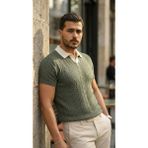 Livizmir Moda Erkek Desenli Kısa Kollu Triko Tişört - %100 Pamuk Akrilik - Haki