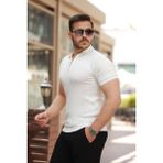 Livizmir Moda Erkek Fermuar Yakalı Kısa Kollu Tişört - Beyaz - 2XL
