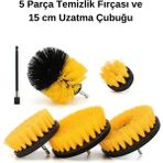 Livx Hygiene Matkap Ucuna Takılan Profesyonel Temizlik Fırçası 5 Parça ve 15 cm Uzatma Çubuğu Muf - 02-Sarı