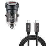LivX Transparent 45W PD/QC Mini Araç şarj Cihazı ve 2 Metre Hızlı Şarj ve Data Kablosu L35 - TCT-02