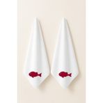 LIWOGY Balık Nakışlı Ikili Havlu El & Yüz & Saç Havlu Seti - 50 x 90 cm - Siyah