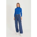 Lixera Lara Mavi Extra Yüksek Bel Likralı Kargo Cep Palazzo Wide Leg Jean Pantolon-beden Tablomuz Mevcut