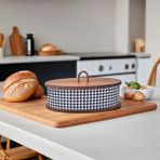 Liya Bella Şık Desenli Ahşap Kapaklı Ekmeklik | Mutfağınız Için Modern Saklama Çözümü 34X21X10CM - 1 ürün