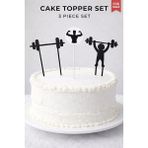 Liya3D Fitness Temalı Pasta Süsü Seti – Halter ve Vücut Geliştirme Figürlü 3’lü Cake Topper - Siyah