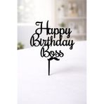 LİYA3D Happy Birthday Boss Pasta Süsü Bıyıklı – Patron İçin Doğum Günü Pasta Üstü Dekoru Cake Topper Siyah