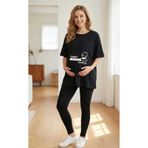 LiyAdaCo Anne Baby Loading Baskılı Hamile Oversize Siyah Tişört