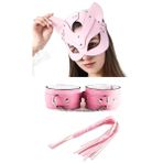 Liyuza Misss Fantezi Deri Seksi Pembe Kedi Maske Kelepçe Kırbaç Seti (3'lü set) BC5368 Pembe Tek Ebat