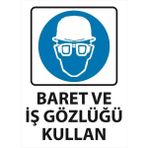 Lizpo Decor Baret ve Iş Gözlüğü Kullan Uyarı Levhası 25 cm x 35 cm Sticker Etiket