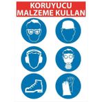 Lizpo Decor Koruyucu Malzeme Kullan 3 Uyarı Levhası 25 cm x 35 cm Sticker Etiket - Renkli - 1 Adet