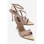 Lizy Shoes Kadın Bej Saten İnce Topuklu Bilekten Bağlamalı Şık Abiye Sandalet 9 cm.Topuk