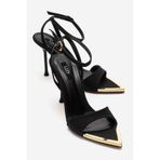 Lizy Shoes Kadın Siyah Saten İnce Topuklu Bilekten Bağlamalı Şık Abiye Sandalet 9 cm.Topuk