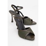 Lizy Shoes Kadın Yeşil Hasır Dokulu 10 cm Topuklu Abiye Sandalet Ayakkabı