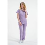 Lizy Uniform Asteria Kadın Fermuarlı Hemşire Doktor Üniforma Takım Scrubs Takım Hastane Forması - Lila - XL