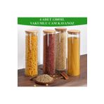 Lizzy 4 x 1300 ml Saklama Kavanozu, Yuvarlak, Bambu Kapaklı, Hava Geçirmez Saklama Kabı