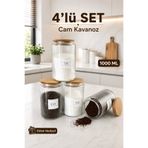 Lizzy 4'lü Ahşap Vakumlu Kapaklı Çay Şeker Kahve Tuz Kavanozu Cam 1000 ML