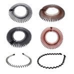 LJFEA 6 parçalı saç bandı, elastik, 2 metal bantlı, zikzak saç bandı, yuvarlak, elastik, plastik, kırılmaz, zikzak saç bandı, esnek alın bandı, kadınlar ve kızlar için spor saç bandı