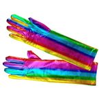 LJJCSFF Gökkuşağı eldiven Cosplay eldiven uzun suni deri eldiven kostüm kol kollu eldiven metalik saten eldiven Rave parti eldivenleri kadınlar kızlar için, Çok renkli, 42cm/16.54inch