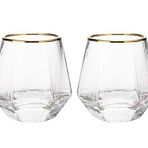LKMY Kristal Viski Bardağı Hediye Seti 2, 300 ml Altıgen Köşe Bardak Seti, Barware Bourbon Brendi Şarap Bira Kupası Çay Kupası Bardakları (Altın)