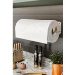 LMZ Yapışkanlı Doğal Gürgen Ağaç Ahşap Bar Metal Rulo Kağıt Havluluk, Kağıt Havlu Standı, Banyo Mutfak Havlu Çubuğu, Peçetelik Kağıt Havlu Rafı, Kağıt Havluluk Askısı (Metal, Beyaz)