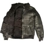 LN Leather Patchwork Kürk-Süet Hakiki Deri Yakalı Biye ve Triko Detaylı Mont - 2XL - Siyah