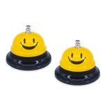 LNAUJS 2 Paket Çağrı Zili, 8,5 cm Çapında Metal Zil, Masa, Oteller, Okul, Restoran için Servis Zili, Gülümseme Sarı