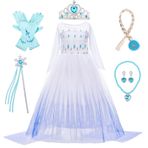 LOBTY Kız Elsa Kostümü Aksesuarları ile Kar Kraliçesi Kostüm Çocuklar Elsa 2 Prenses Elbise Doğum Günü Partisi Noel Partisi Cadılar Bayramı Karnaval Cosplay Elbise