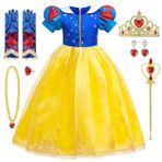 LOBTY Kız Kar Beyaz Prenses Elbise Aksesuarları ile Taç Kolye Kar Beyaz Kılık Prenses Kostüm Doğum Günü Partisi Noel Cadılar Bayramı Karnaval Cosplay Çocuklar için