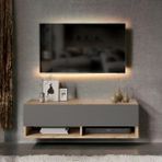 L'occi Concept Delphin 100 cm Raflı Kapaklı Tv Ünitesi DLP13-AA Çam-Antrasit Gri