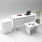 L'occi Concept Diego ABC Ofis Masa Sehpa Keson 3'lü Büro Masa Takımı Beyaz - 140 x 73 cm