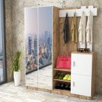 L'occi Concept Wood Aynalı Askılı Kapaklı Vestiyer Portmanto Ayakkabılık Çam-Beyaz