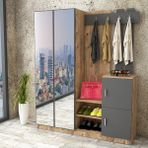 L'occi Concept Wood Aynalı Askılı Kapaklı Vestiyer Portmanto Ayakkabılık Çam-Gri