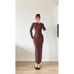 LOCH BUTİK Kadın Kahverengi Uzun Kollu Maxi Elbise