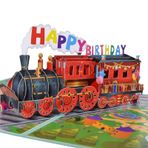 Locomotif Pop-Up Happy Birthday tebrik kartı, yetişkinler ve çocuklar için doğum günü sevgisi, boş not kartı ve zarflı, kız, oğul, anne, baba, arkadaş için katlanabilir kutlama kartı