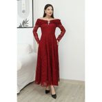 lodmela Aşkın Büyüsü Dantel Abiye Elbise 6055-Bordo