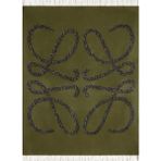 Loewe Anagram Yün ve Kaşmir Püsküllü Ingiltere Tasarımı Battaniye - Yeşil - Siyah - 140 x 180 cm