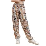 Lofbaz Kadın Boho Harem Pantolon Yüksek Bel Yoga Joggers Giysileri Dökümlü Gevşek Yaz Plaj Pantolon Hippi Bohem Salonu, Paisley Beyaz Şeftali, One Size