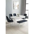 Loft Beyaz 80X132 Açılabilir Mdf Masa Yemek Odası Takımı, Mutfak Takımı 4 Sandalye, 1 Bench - Siyah